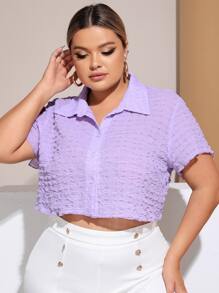 SHEIN Essnce Áo sơ mi Plus Size Chia Nút phía trước màu trơn Giải trí - Màu Lilac Tím - Xem 3