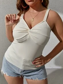 SHEIN SXY Plus Twist Front Cami Top - Apricot - View 1