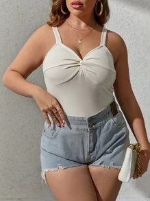 SHEIN SXY Plus Twist Front Cami Top - Apricot - View 5