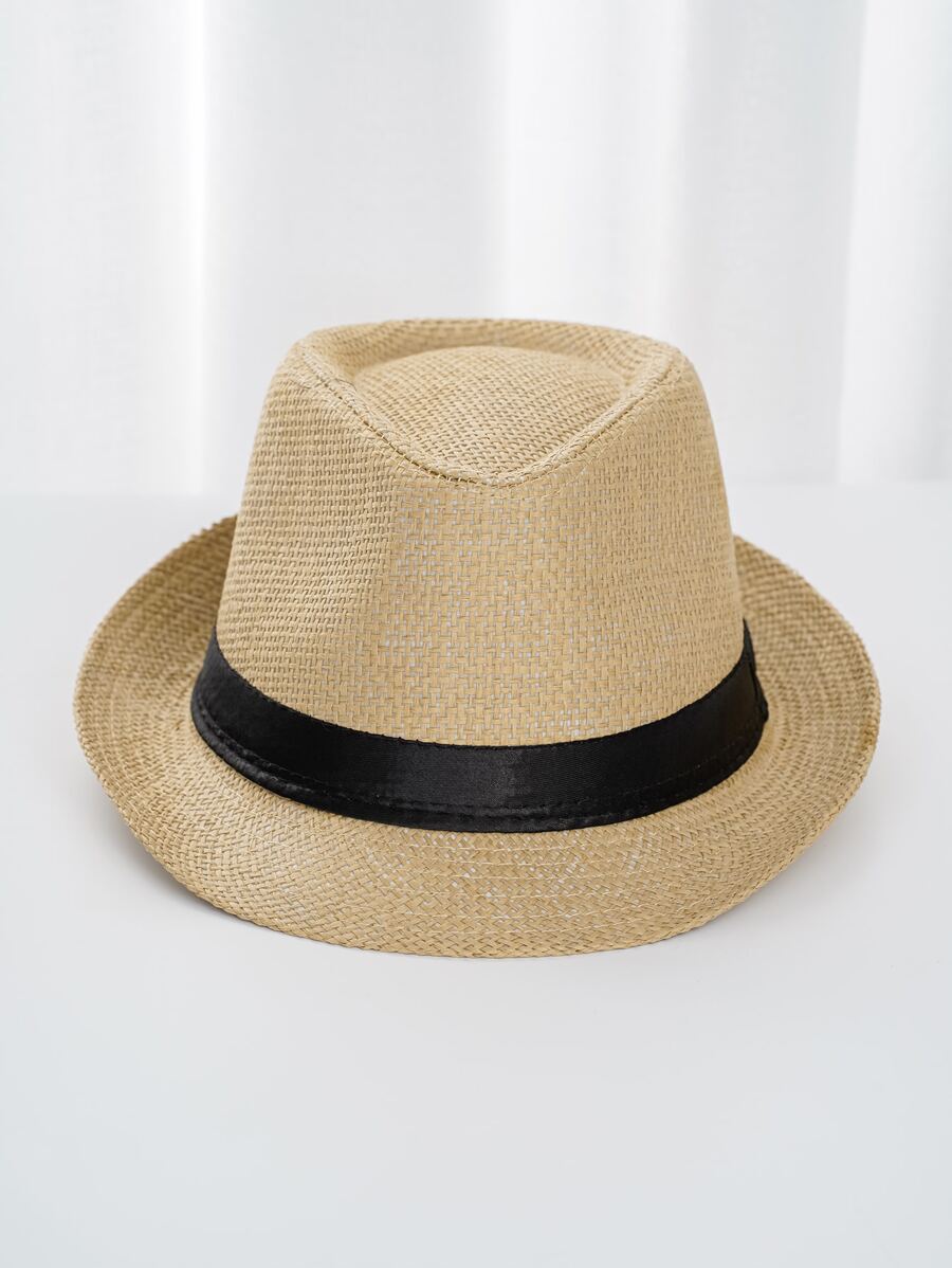 Men Belt Decor Straw Hat - Khaki - View 1