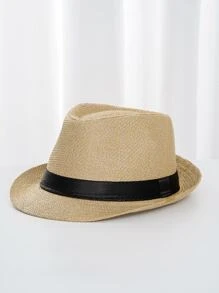 Men Belt Decor Straw Hat - Khaki - View 3