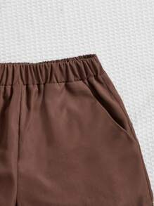 SHEIN 女孩格紋印花襯衫和斜口袋短褲和背心上衣