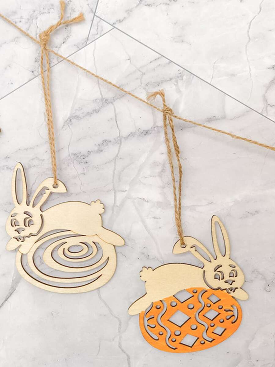 10 piezas Colgante de pared Huevo de Pascua & con diseño de conejo - Beis - Ver 1