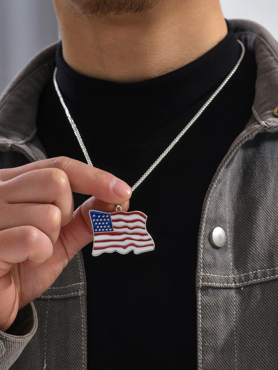 Men American Flag Charm Necklace - Multicolor - View 1
