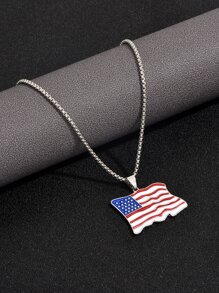 Men American Flag Charm Necklace - Multicolor - View 2