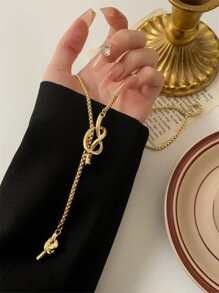 打結吊墜項鍊 - 金黃色 - 查看 2