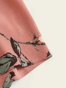 SHEIN Holidaya Large Floral Shirred Tie Front Cami Top With Shorts - Dusty Pink - View 4