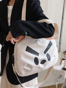 Cartoon Dog Design Shoulder Tote Bag School Bag For Graduate, Teen Girls, Freshman, Sophomore, Junior & Senior In College, University & High School, Perfect For Outdoors ,Travel & Back To School - White - View 5