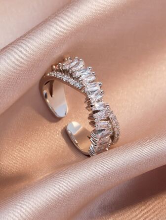 rakol Cubic Zirconia Decor Cuff Ring For Women For Party Banquet Wedding