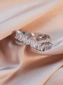 rakol Cubic Zirconia Decor Cuff Ring For Women For Party Banquet Wedding - Silver - View 3