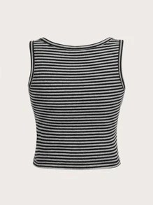 Striped Half Button Tank Top - Grey - View 2