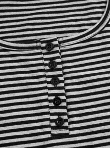 Striped Half Button Tank Top - Grey - View 4