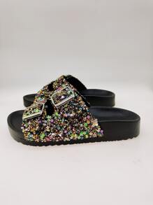 Chanclas con diseño de diamante de imitación con doble hebilla - Multicolor - Ver 4