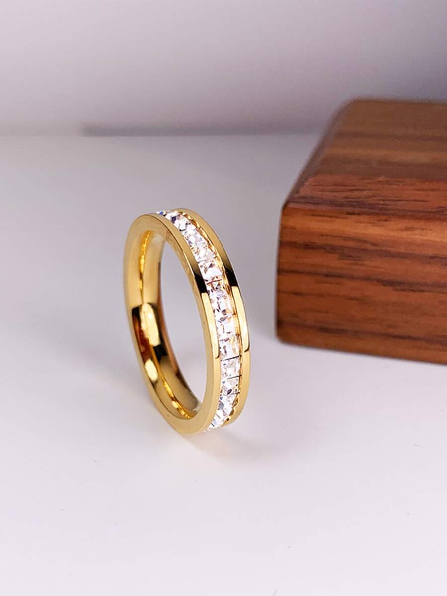 Cubic Zirconia Decor Ring - Yellow Gold - View 1