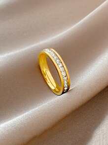 Cubic Zirconia Decor Ring - Yellow Gold - View 2