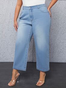 Plus High Waist Straight Leg Jeans - Light Wash - View 5