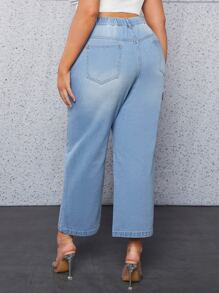 Plus High Waist Straight Leg Jeans - Light Wash - View 2