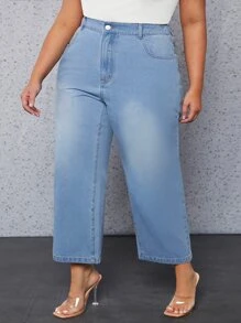 Plus High Waist Straight Leg Jeans - Light Wash - View 3