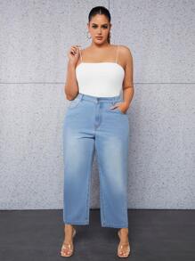 Plus High Waist Straight Leg Jeans - Light Wash - View 1