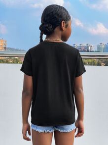 SHEIN Girls Slogan Graphic Tee - Black - View 3