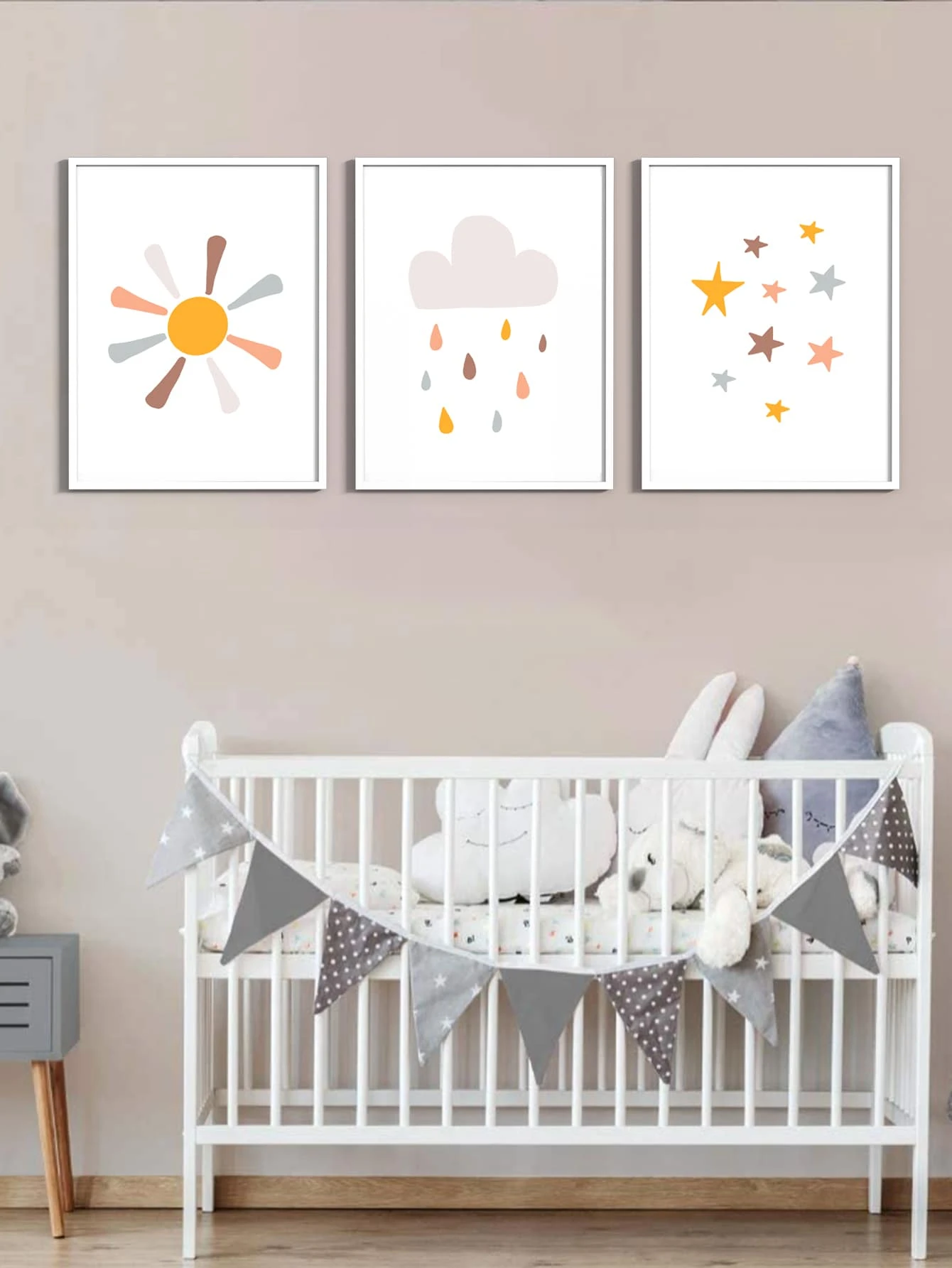 3pcs Sun & Cloud Print Unframed Painting - Multicolor - View 1