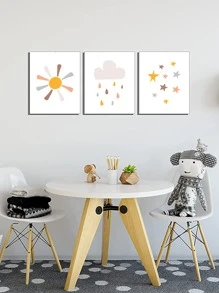 3pcs Sun & Cloud Print Unframed Painting - Multicolor - View 3