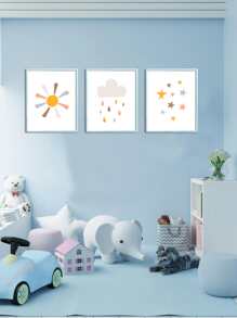 3pcs Sun & Cloud Print Unframed Painting - Multicolor - View 6