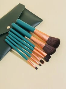 Set de 7 brochas de maquillaje con bolsa de almacenamiento, set de brochas, kit de brochas de maquillaje, set de brochas de maquillaje, set de maquillaje completo, set de brochas de maquillaje, kit de maquillaje completo, set de brochas, set de brochas de maquillaje, set de regalo de maquillaje, set - Verde Oscuro - Ver 1