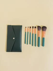 Set de 7 brochas de maquillaje con bolsa de almacenamiento, set de brochas, kit de brochas de maquillaje, set de brochas de maquillaje, set de maquillaje completo, set de brochas de maquillaje, kit de maquillaje completo, set de brochas, set de brochas de maquillaje, set de regalo de maquillaje, set - Verde Oscuro - Ver 2