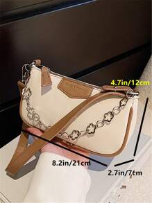 字母圖案鏈條裝飾法棍包 - 米色 - 查看 5