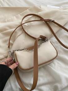 字母圖案鏈條裝飾法棍包 - 米色 - 查看 7