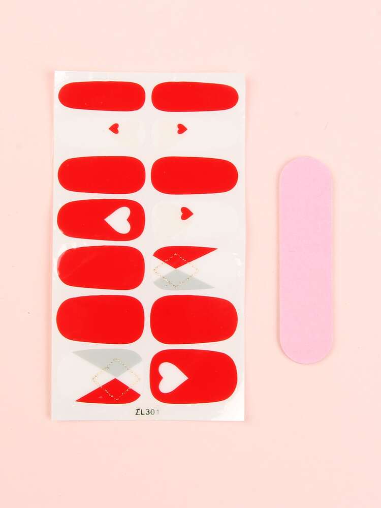 1张心形图案美甲贴纸和1个指甲锉，DIY美甲贴纸 - 彩色 - 查看 2
