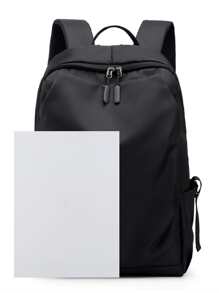 纯色校园新款时尚初中和高中、大学生背包、小学生时尚百搭校园背包、休闲商务背包、防水材质 - 黑色 - 查看 6