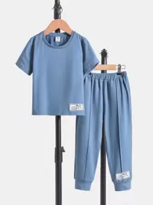 SHEIN Tricou cu litere petice și pantaloni de sport cu cusături