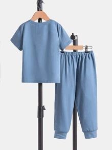 SHEIN Tricou cu litere petice și pantaloni de sport cu cusături