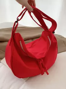 Minimalist Large Capacity Hobo Bag - Red - View 2