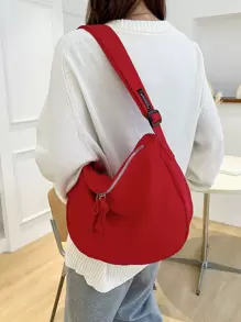 Minimalist Large Capacity Hobo Bag - Red - View 4