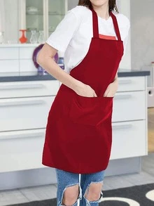 1pc Red Apron, Minimalist Polyester Chef Apron For Household - Burgundy - View 4