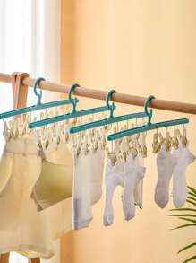 1pc Two Tone Clothes Drying Hanger With Clothespin - Multicolor - View 1