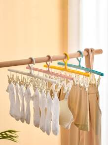 1pc Two Tone Clothes Drying Hanger With Clothespin - Multicolor - View 3