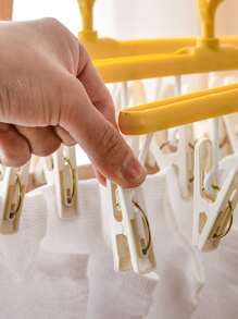 1pc Two Tone Clothes Drying Hanger With Clothespin - Multicolor - View 5