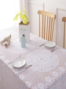 1 pieza Mantel con bordado de flor - Blanco - Ver 1