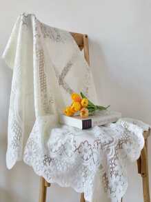 1 pieza Mantel con bordado de flor - Blanco - Ver 3