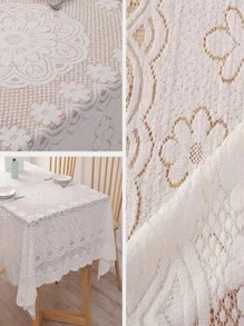 1 pieza Mantel con bordado de flor - Blanco - Ver 4