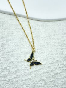 Butterfly Charm Necklace - Yellow Gold - View 3