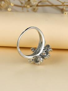 Cubic Zirconia Flower Decor Ring - Silver - View 4