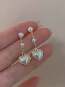 人造珍珠装饰心形吊坠耳环 情人节、妈妈、母亲、母亲节、礼物 - 彩色 - 查看 2