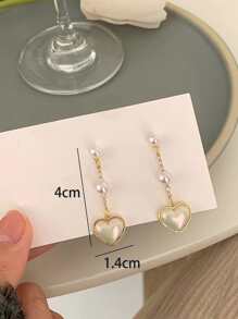 人造珍珠装饰心形吊坠耳环 情人节、妈妈、母亲、母亲节、礼物 - 彩色 - 查看 4