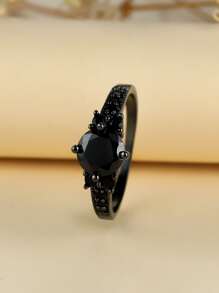 Cubic Zirconia Decor Ring - Gun Black - View 1