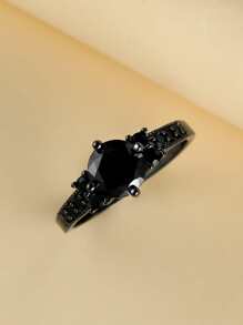 Cubic Zirconia Decor Ring - Gun Black - View 3